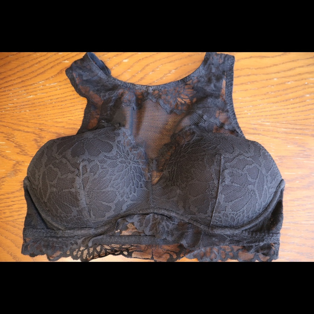 PINK Black Padded Lace Bra Bralette